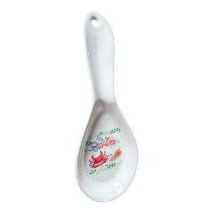Coastal Nautical Unbranded Ceramic Spoon Rest White Red Crab Shrimp Shell Motif